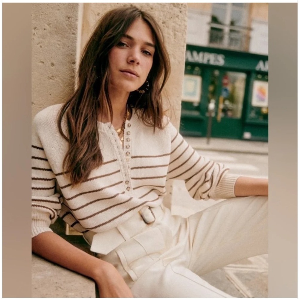 La Maille Sezane Paris Pull Leontine Sweater Organic Cotton Raglan Boho Preppy